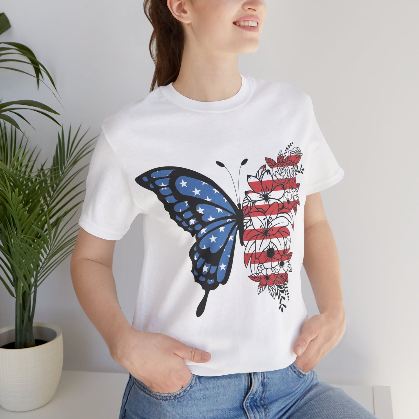Red, White & Butterfly Jersey Short Sleeve Tee