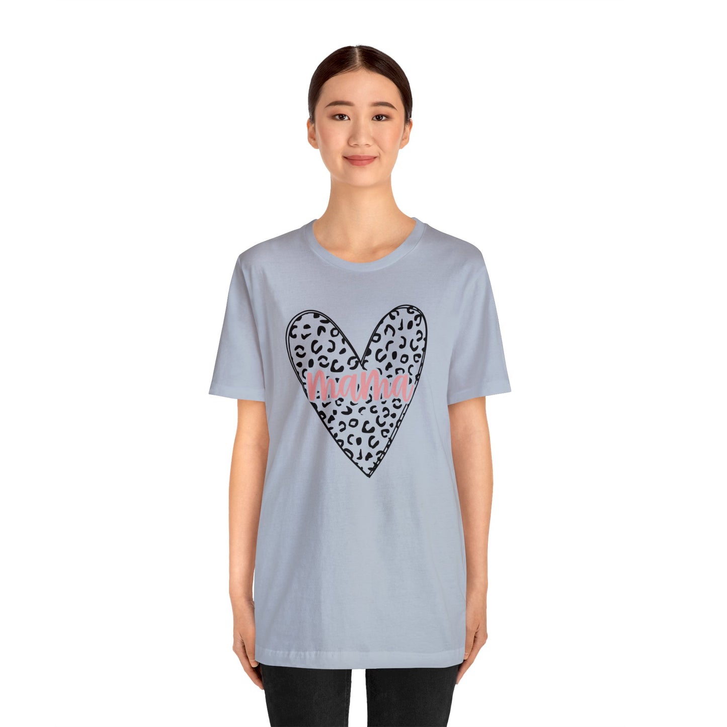 Mama Leopard print heart short sleeve tshirt