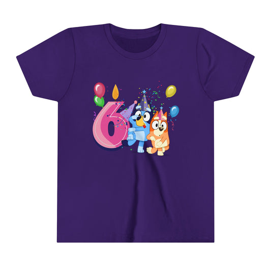 6 year old girl Bluey Birthday youth short sleeve Tshirt