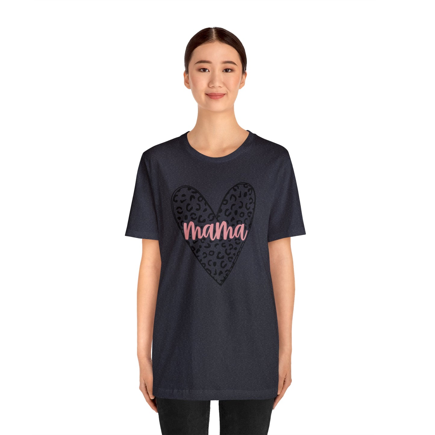 Mama Leopard print heart short sleeve tshirt