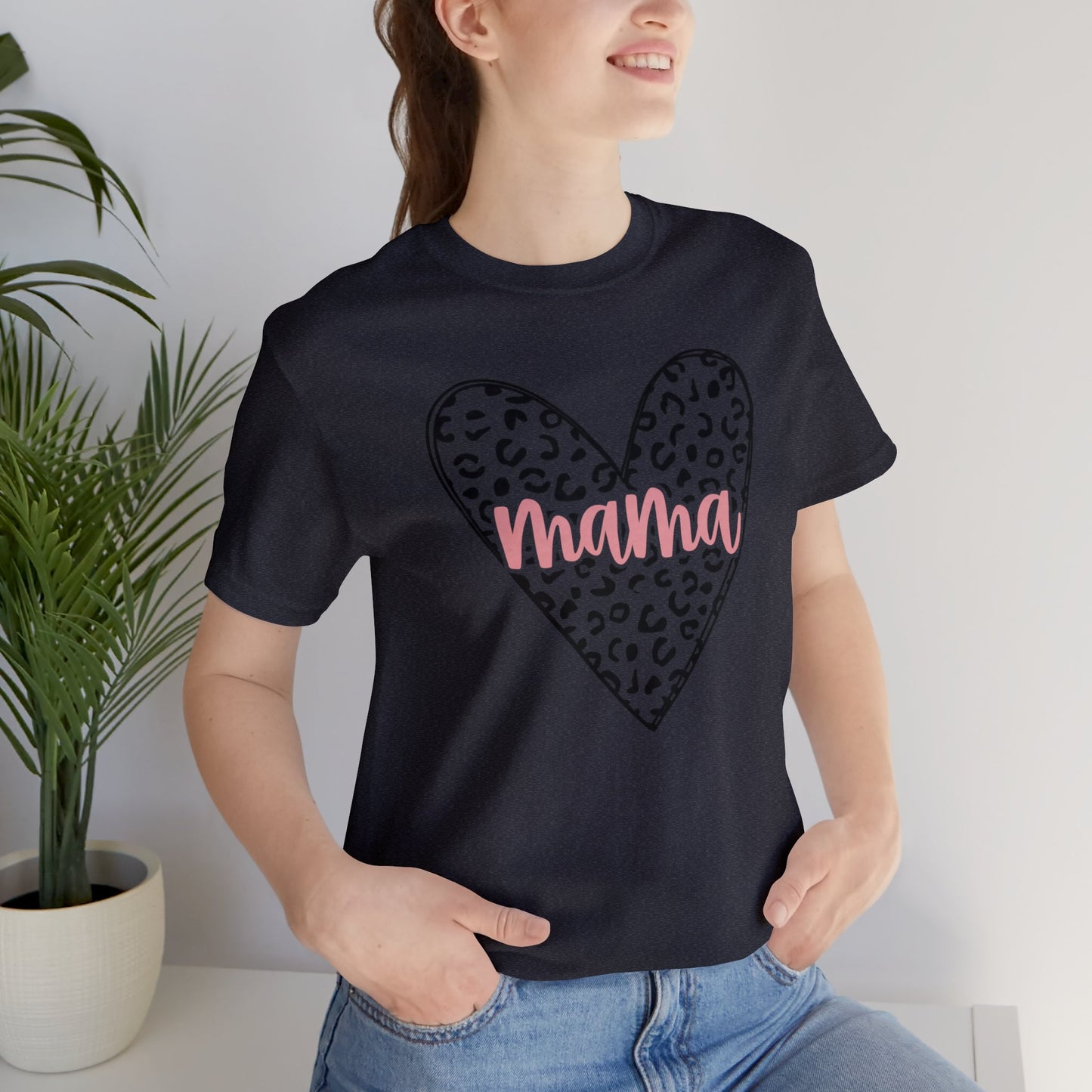 Mama Leopard print heart short sleeve tshirt