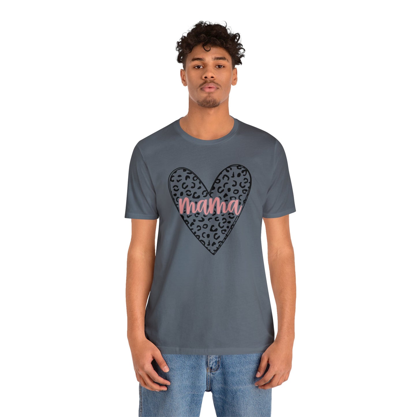 Mama Leopard print heart short sleeve tshirt