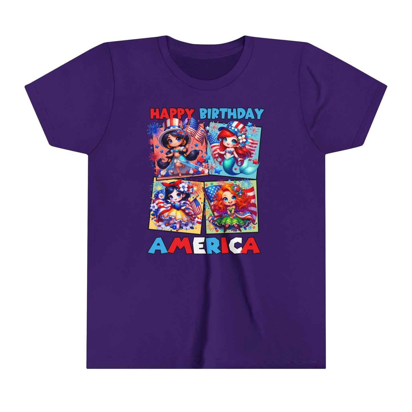 Happy Birthday America Disney Princesses Youth Short Sleeve Tee