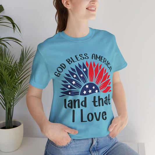God Bless America Land that I Love Jersey Short Sleeve Tee