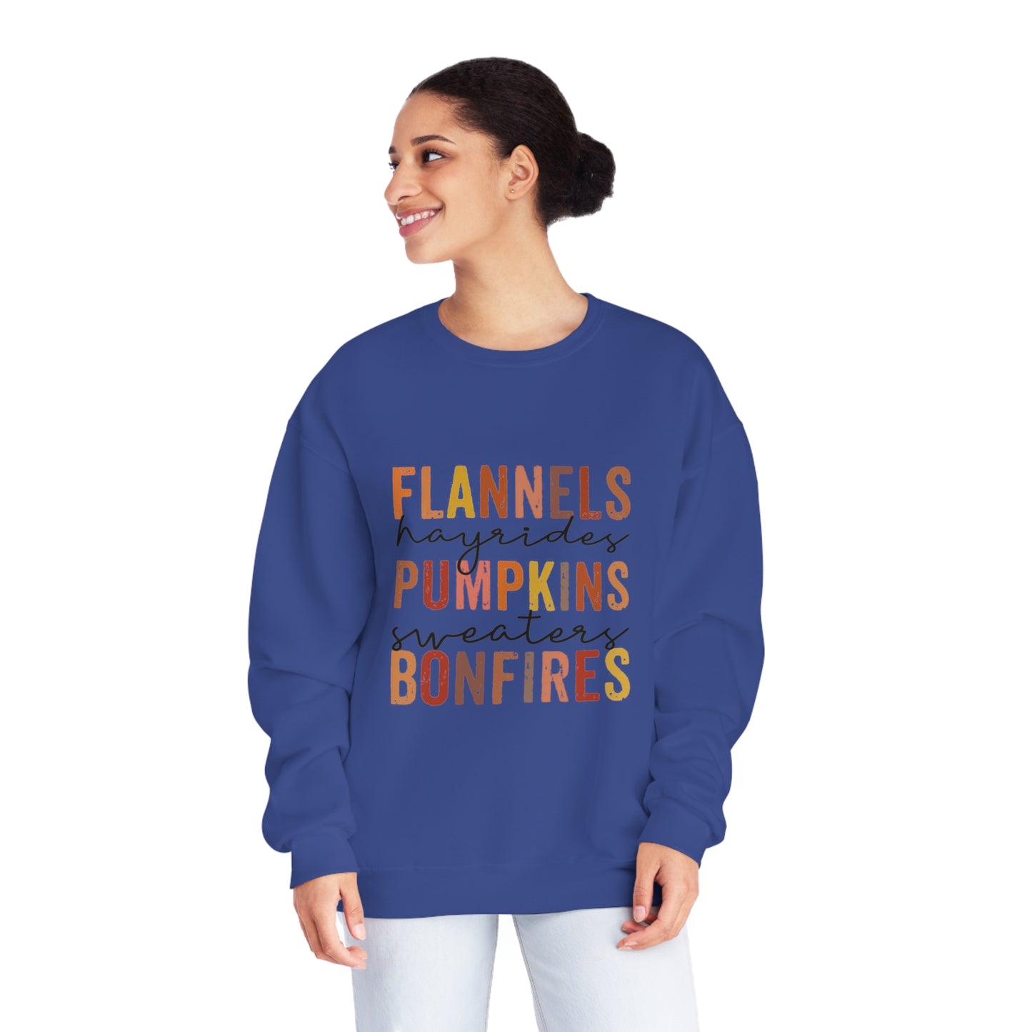 Flannels, Hayrides, Pumpkins, Sweaters, Bonfires Crewneck Sweatshirt