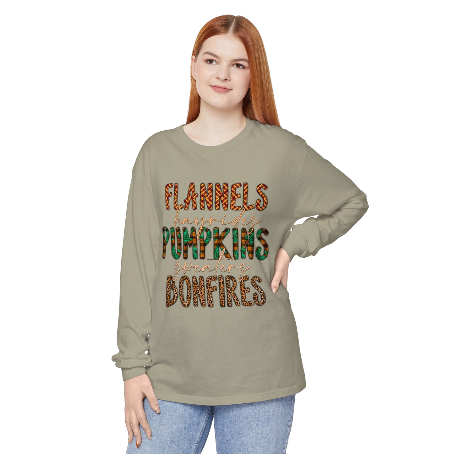 Flannels, Hayrides, Pumpkins, Sweaters, Bonfires Garment-dyed Long Sleeve T-Shirt