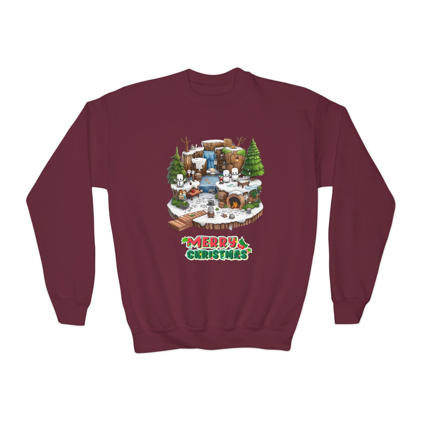 Merry Christmas Mine-craft Youth Crewneck Sweatshirt