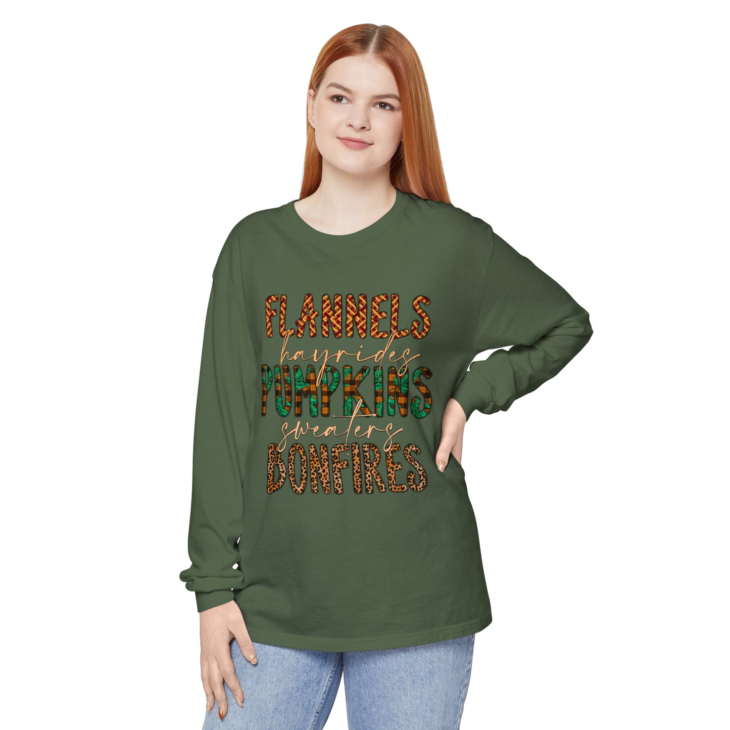 Flannels, Hayrides, Pumpkins, Sweaters, Bonfires Garment-dyed Long Sleeve T-Shirt