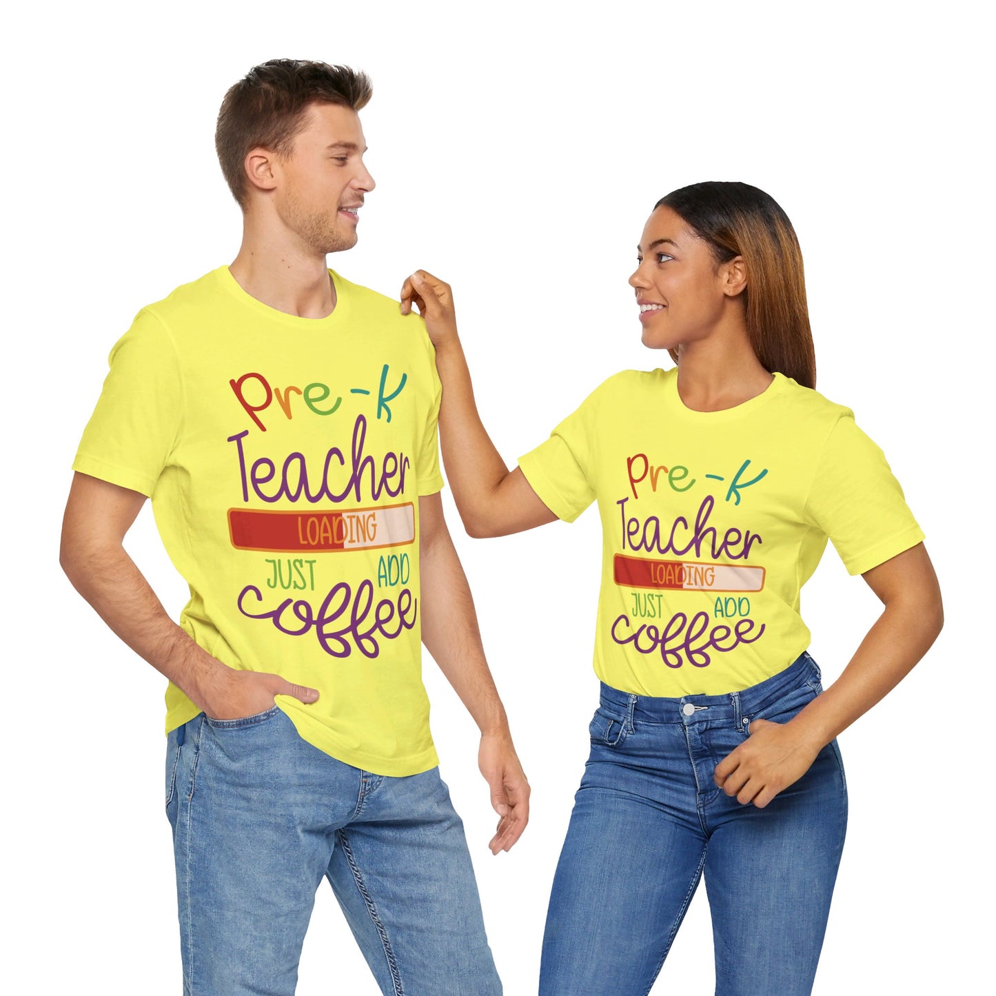 Pre-K Teacher Loading Just Add Coffee Jersey Short Sleeve Tee