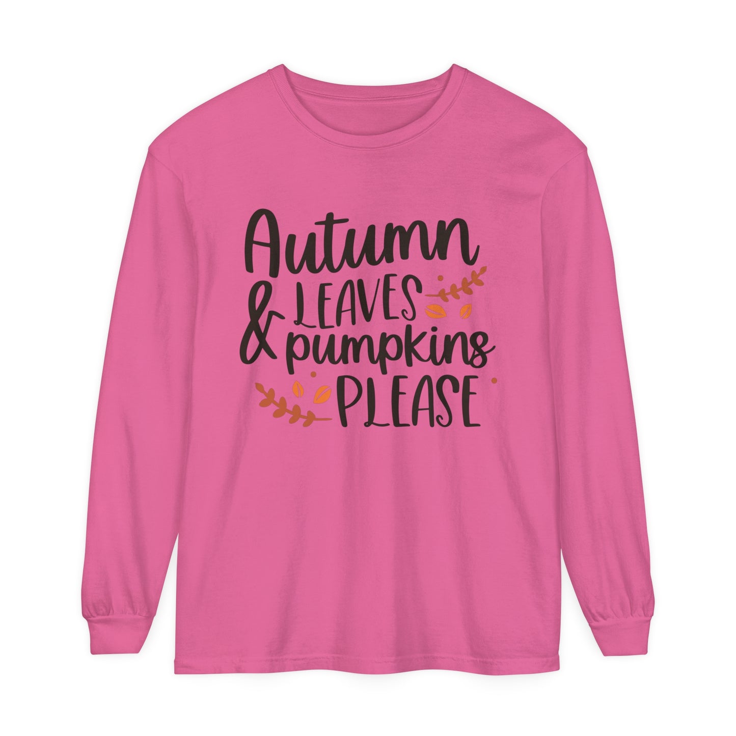 Autumn Leaves & Pumpkins Please Garment-dyed Long Sleeve T-Shirt