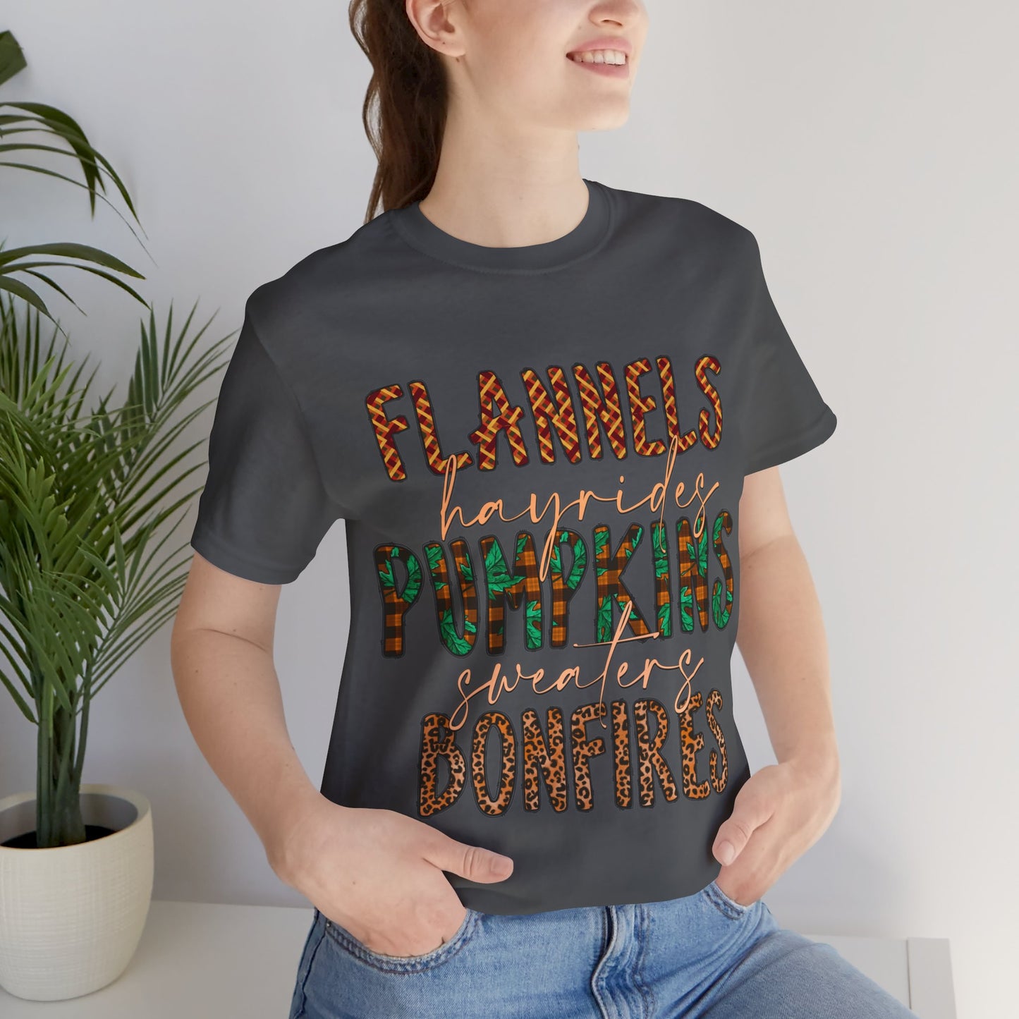 Flannels, Hayrides, Pumpkins, Sweaters, Bonfires Jersey Short Sleeve Tee