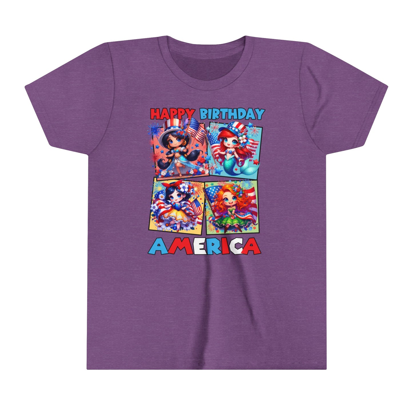 Happy Birthday America Disney Princesses Youth Short Sleeve Tee