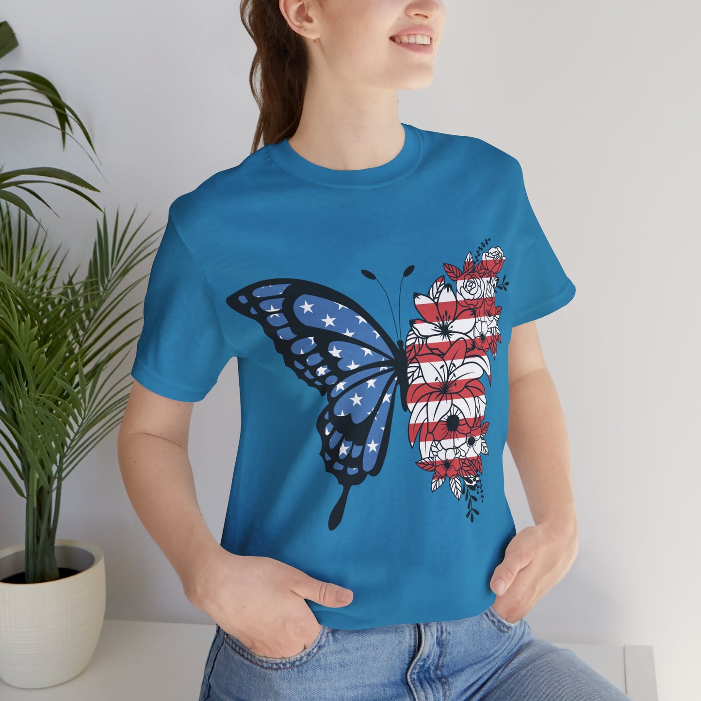 Red, White & Butterfly Jersey Short Sleeve Tee