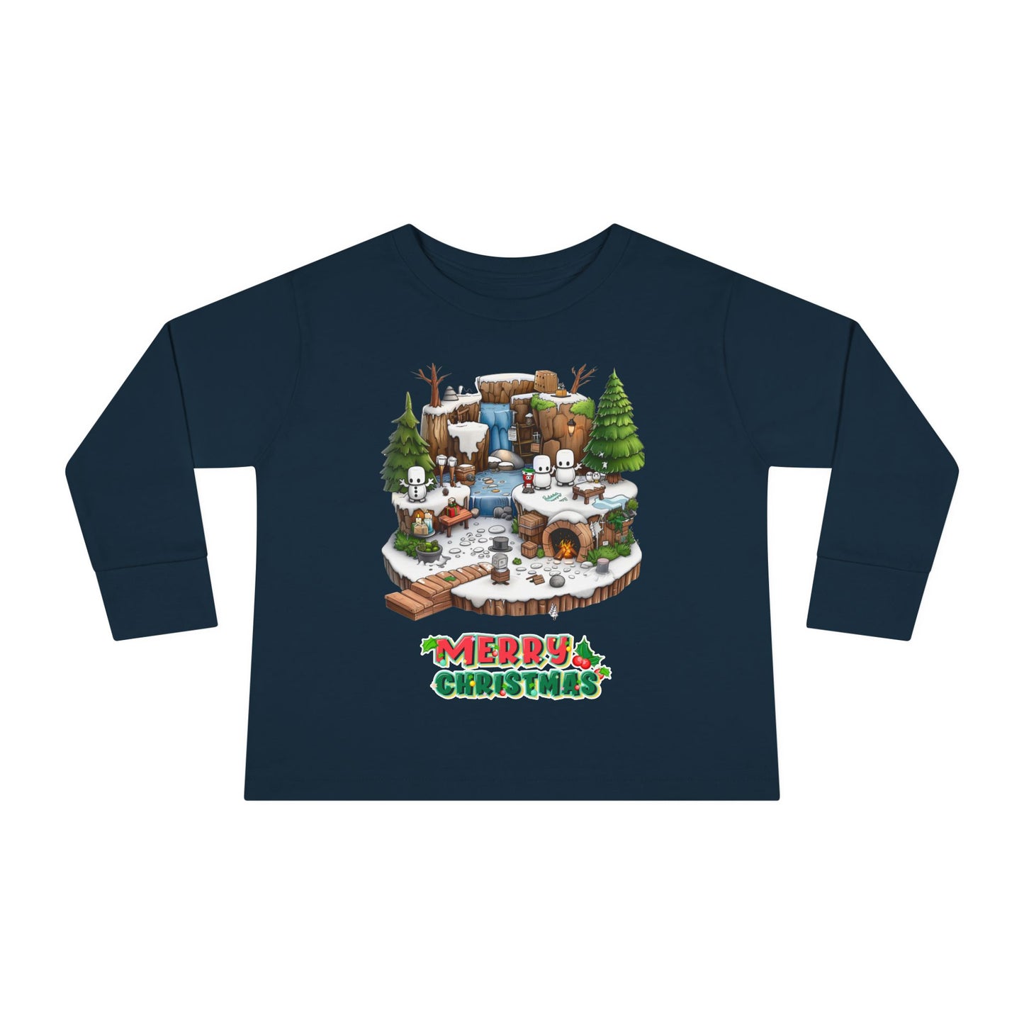 Merry Christmas Mine-craft Toddler Long Sleeve Tee
