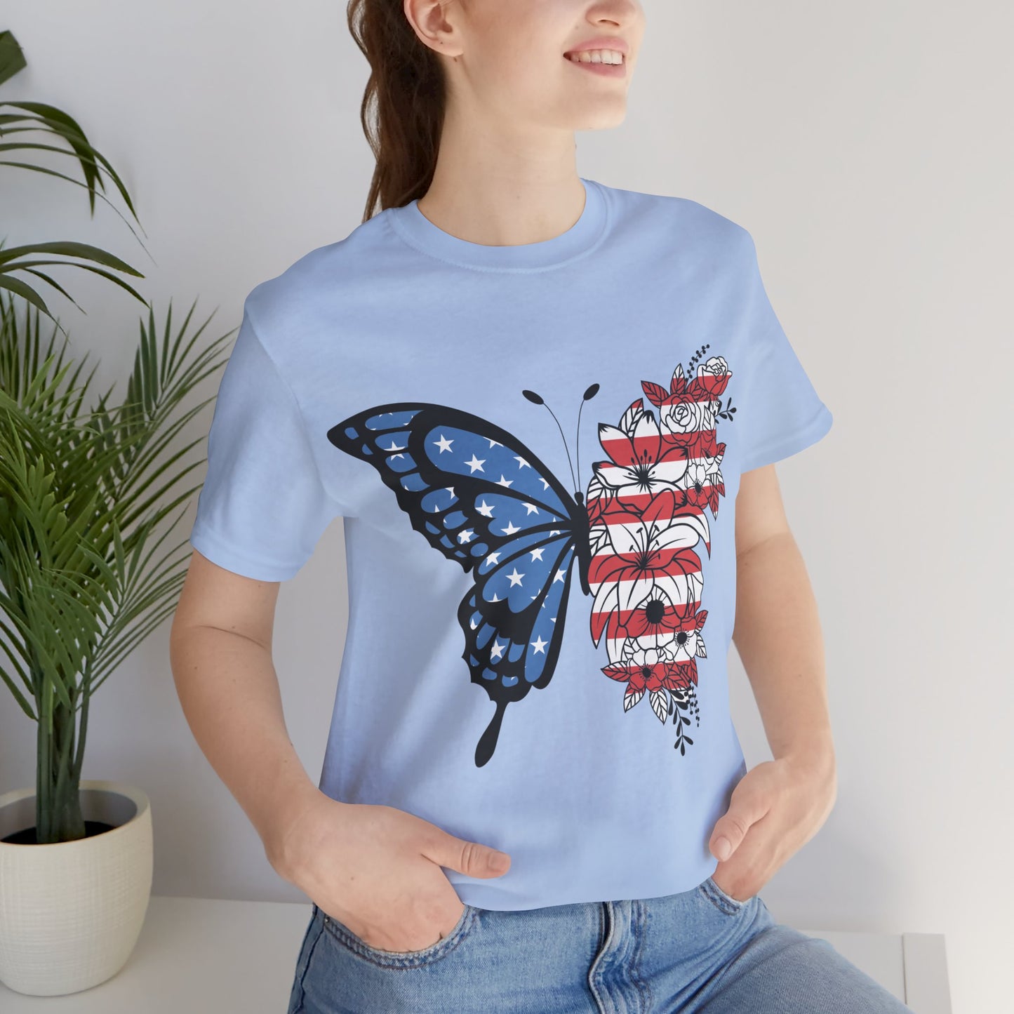 Red, White & Butterfly Jersey Short Sleeve Tee