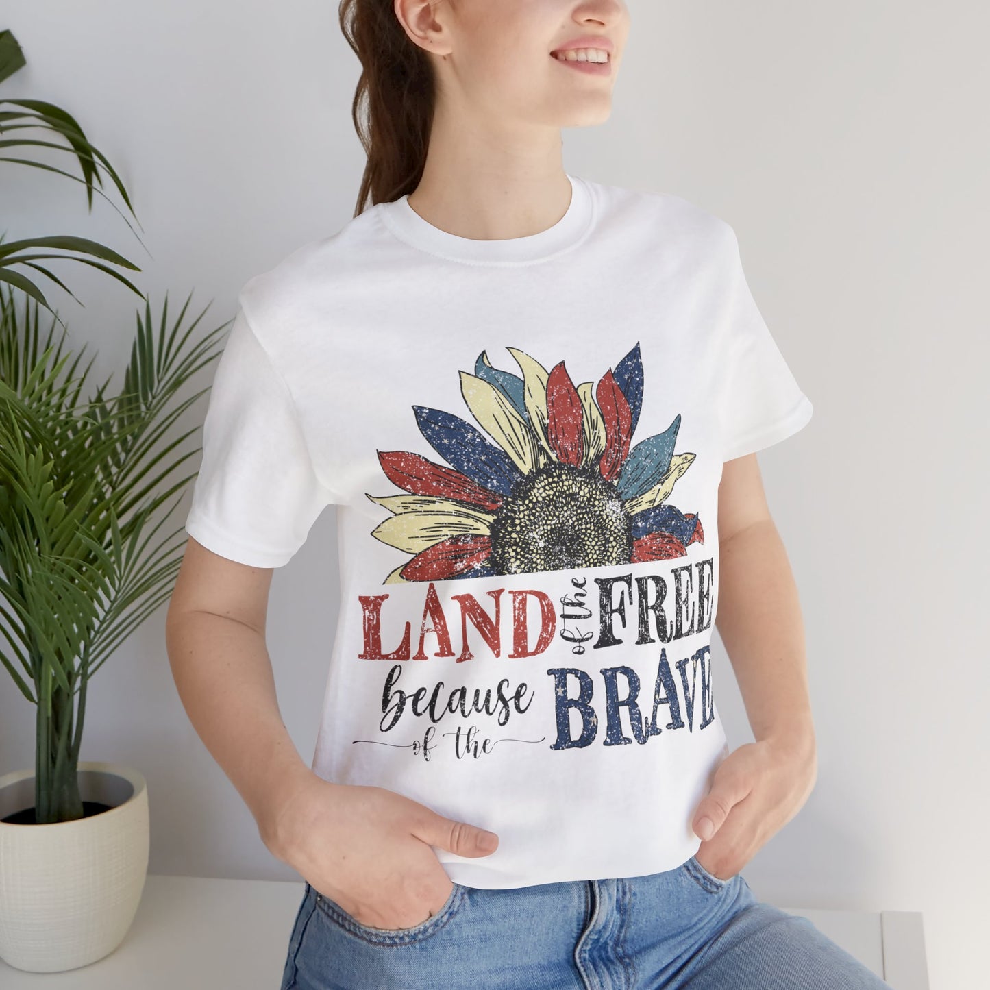 Land of the Free Because of the Brave Jersey Short Sleeve Tee
