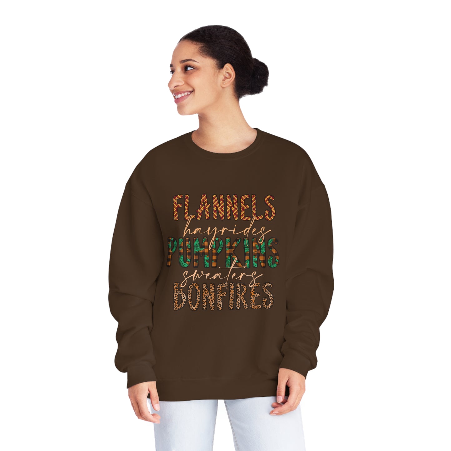 Flannels, Hayrides, Pumpkins, Sweaters, Bonfires Crewneck Sweatshirt