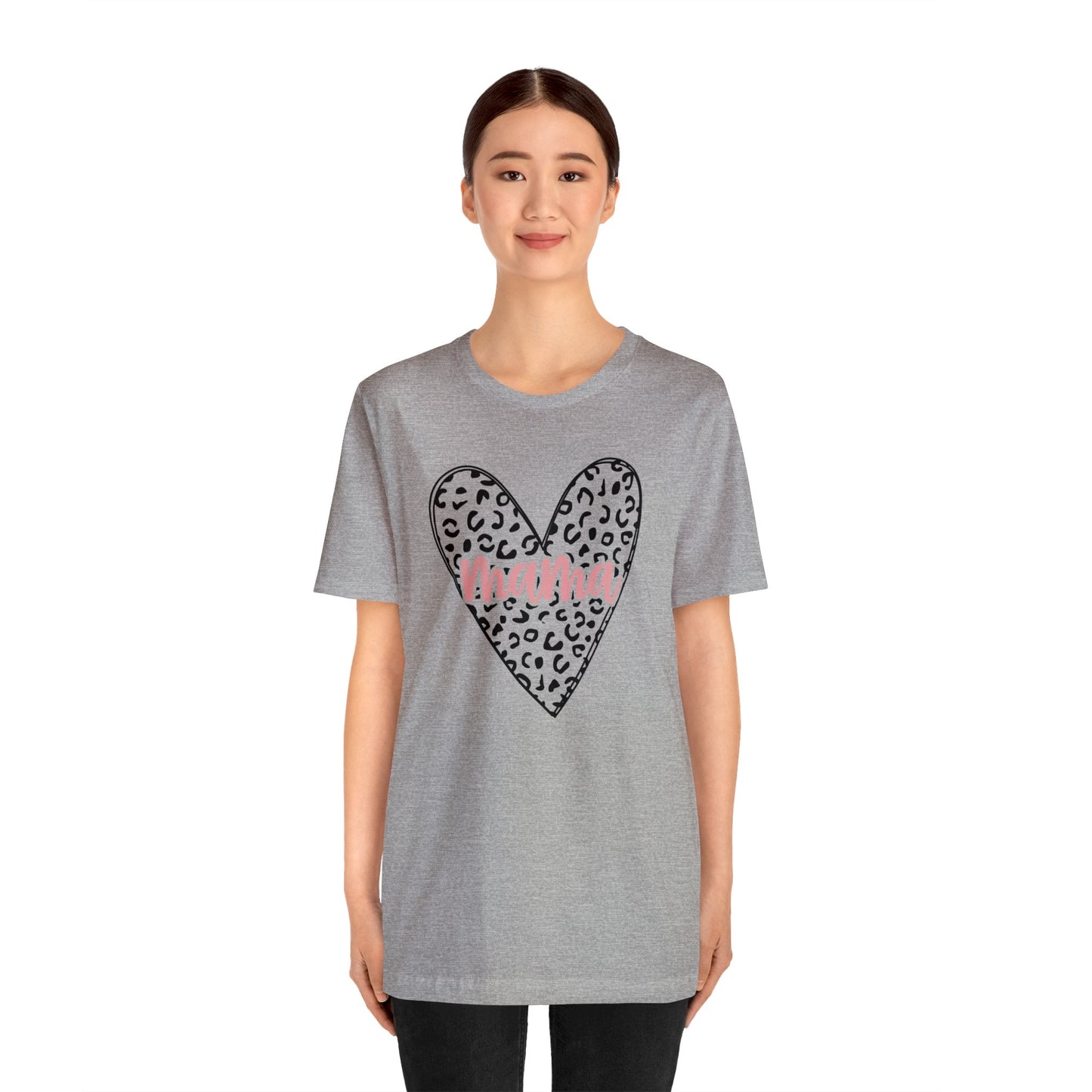 Mama Leopard print heart short sleeve tshirt