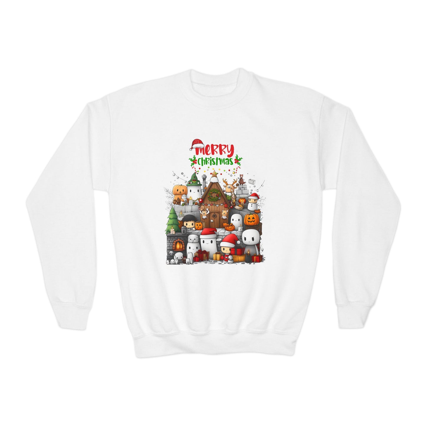 Merry Mine-craft Christmas Youth Crewneck Sweatshirt