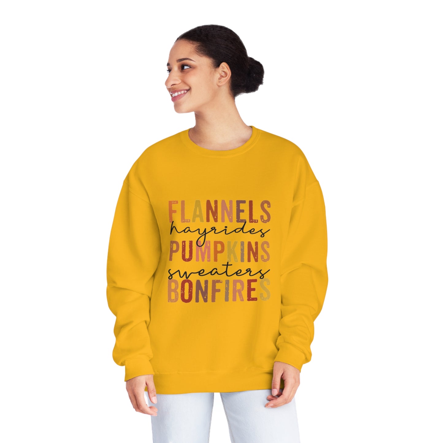 Flannels, Hayrides, Pumpkins, Sweaters, Bonfires Crewneck Sweatshirt