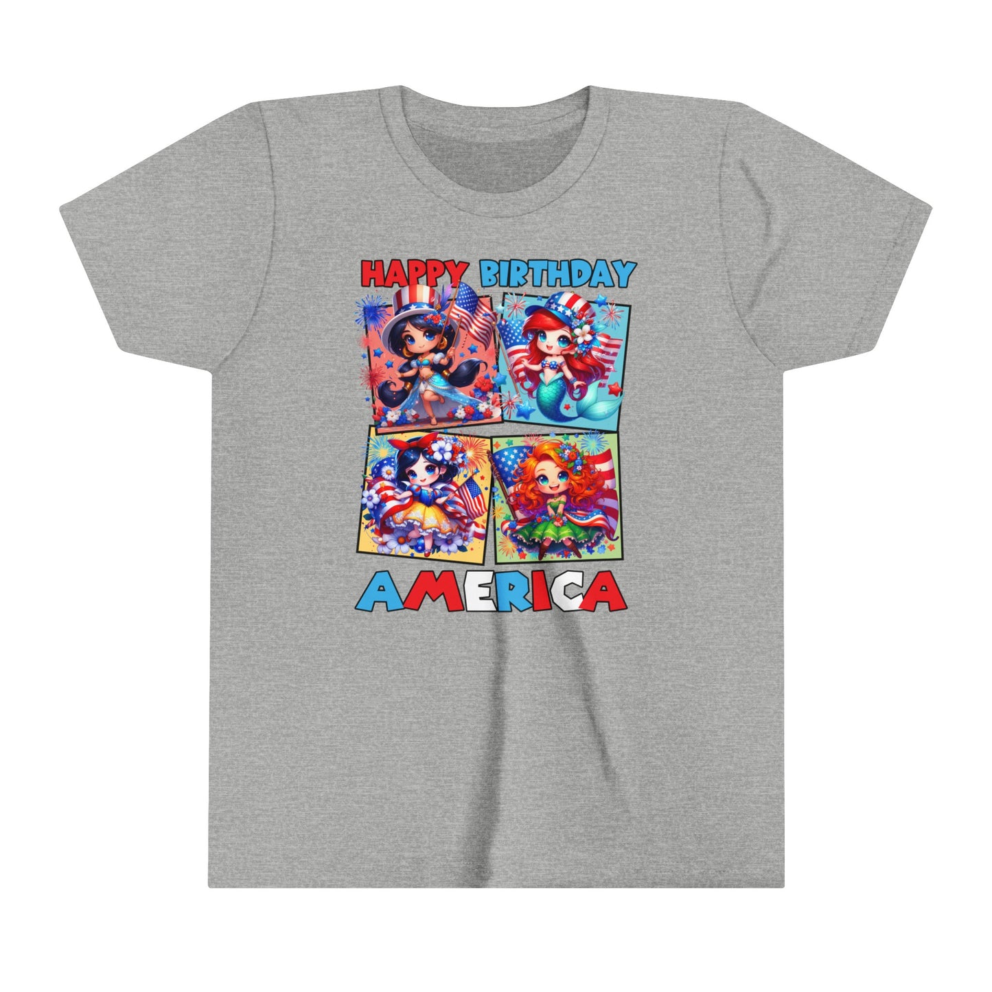 Happy Birthday America Disney Princesses Youth Short Sleeve Tee