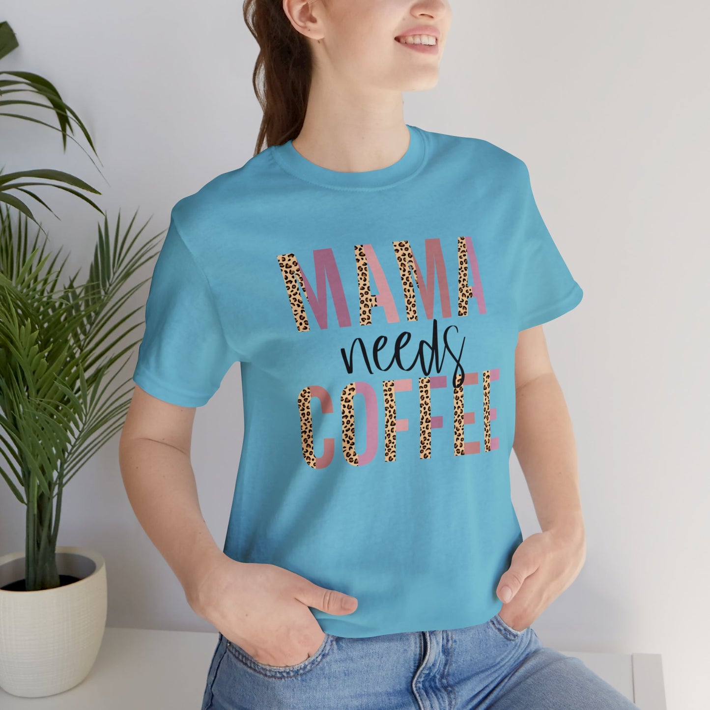 Mama Needs Coffee Leopard print short sleeve tshirt