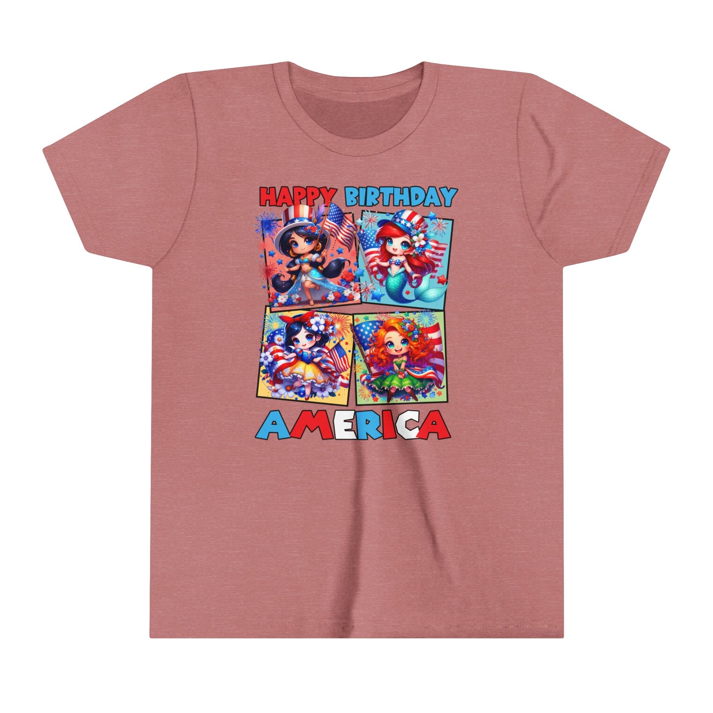 Happy Birthday America Disney Princesses Youth Short Sleeve Tee