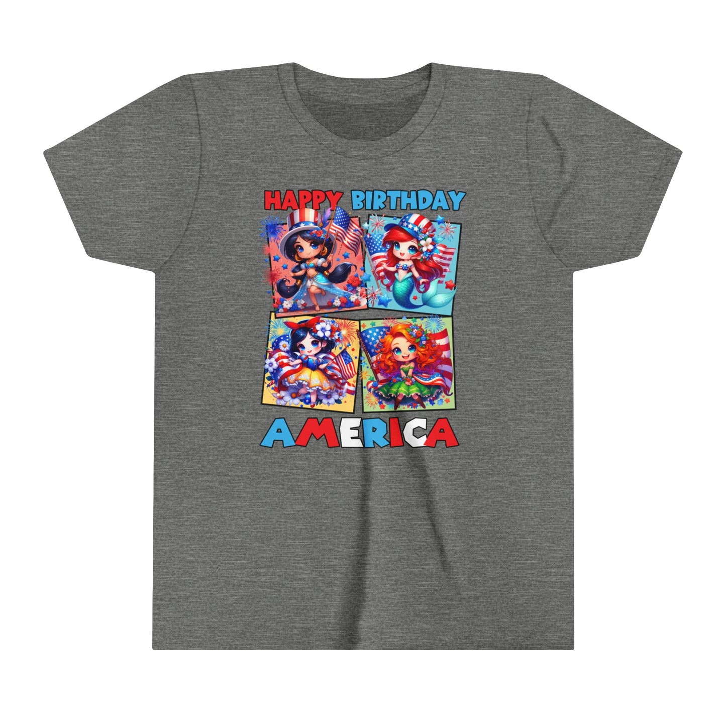 Happy Birthday America Disney Princesses Youth Short Sleeve Tee