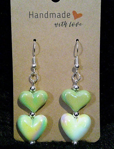Lime green heart on pearl green heart