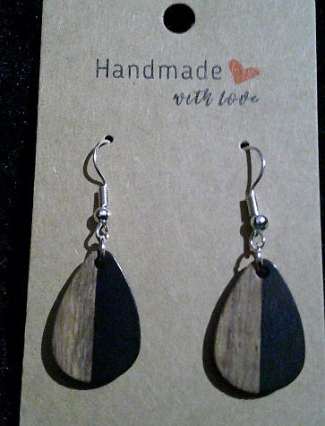 Boho wood/black resin teardrop
