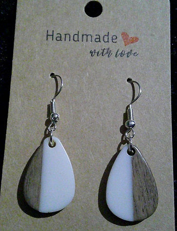 Boho wood/white resin teardrop
